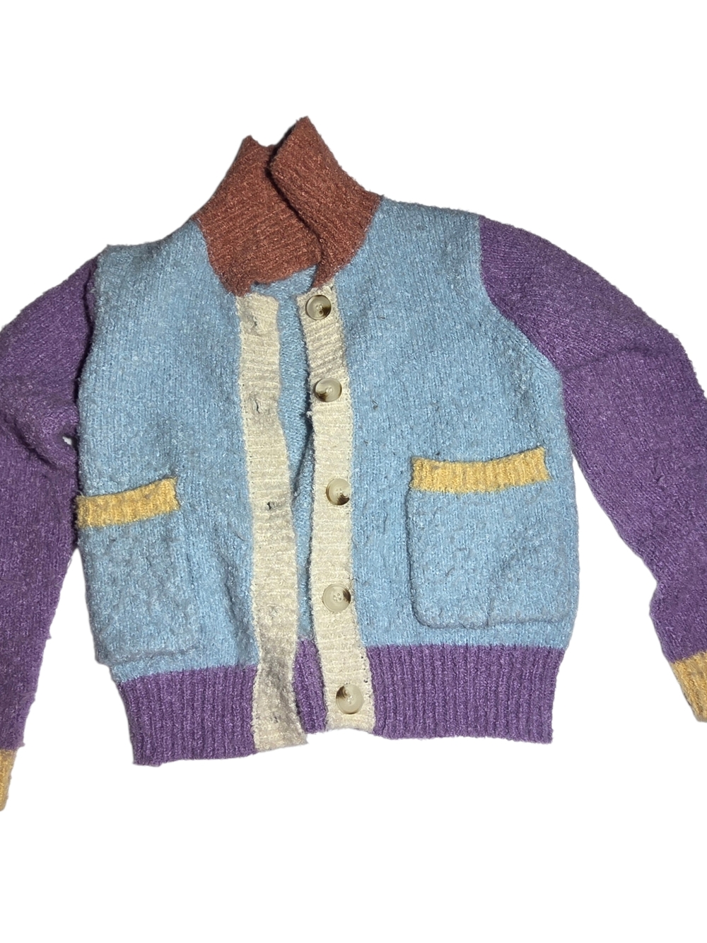 Debut Colorblock Cardigan Sweater Womens S/M Pastel Blue Purple Knit Button Up
